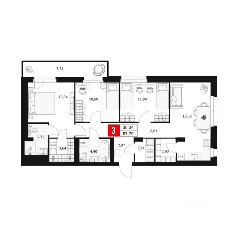 3-к кв. Башкортостан, Уфа ул. Большая Московская, 11 (87.79 м) - Фото 1
