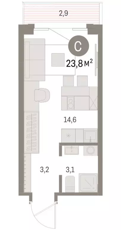 Квартира-студия: Курган, жилой район Центральный, ЖК Дом Кино (23.78 ... - Фото 2