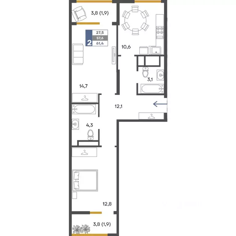 2-к кв. Крым, Симферопольский район, Добровское с/пос, с. Перевальное ... - Фото 1