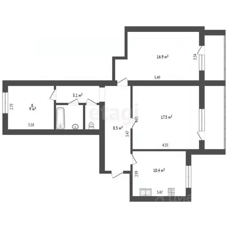 3-к кв. Вологодская область, Вологда ул. Маршала Конева, 18Г (69.8 м) - Фото 1