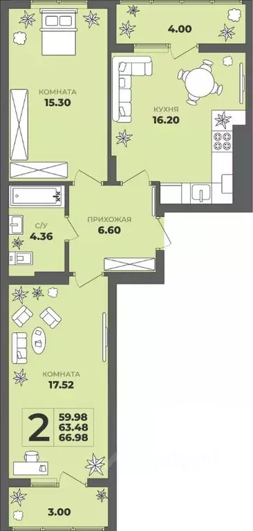 2-к кв. Калининградская область, Калининград ул. Генерала Толстикова, ... - Фото 1