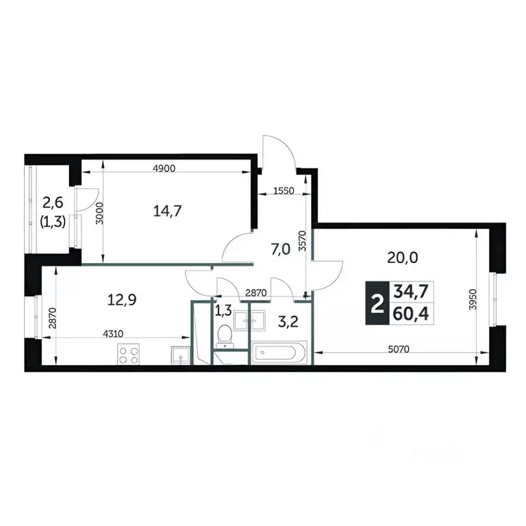2-к кв. Московская область, Мытищи городской округ, пос. Нагорное ... - Фото 2