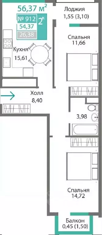 2-к кв. Крым, Симферополь Крымская роза мкр,  (56.37 м) - Фото 0