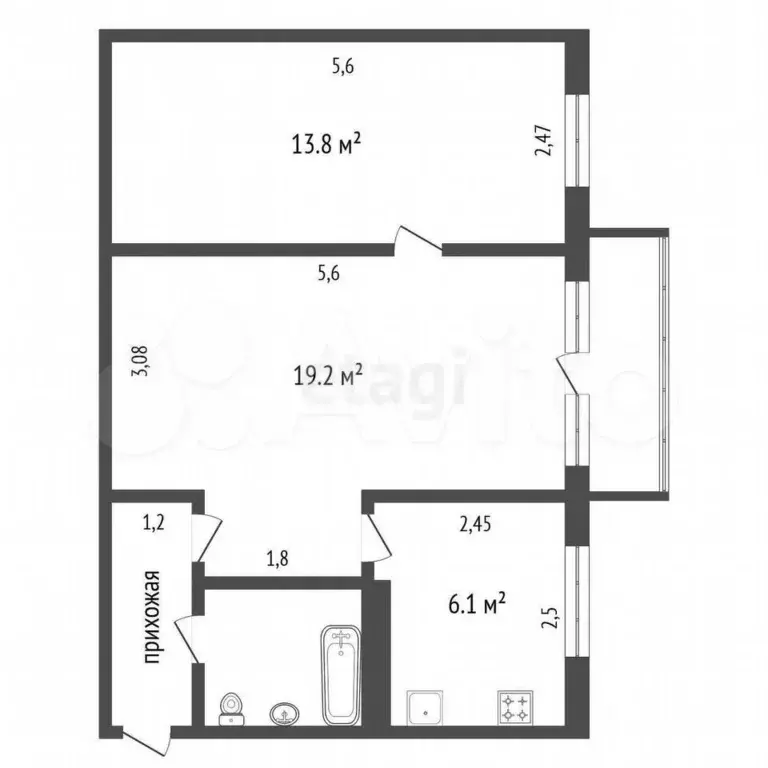 2-к. квартира, 44,8 м, 5/5 эт. - Фото 0