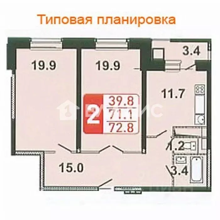 2-к кв. Московская область, Лобня проезд Свободный, 9 (72.8 м) - Фото 2