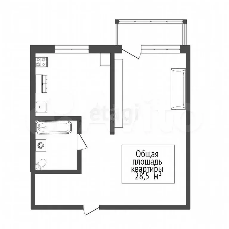 1-к. квартира, 28,5 м, 4/5 эт. - Фото 0