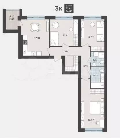 3-к. квартира, 82,6 м, 7/9 эт. - Фото 1
