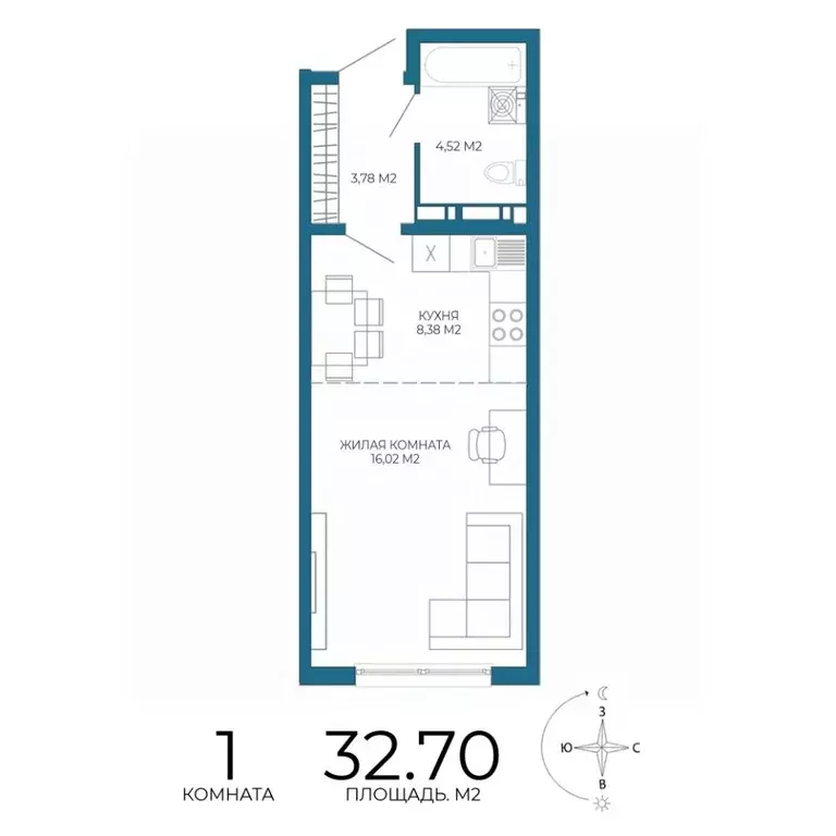 1-к кв. Пензенская область, Пенза Чаадаев жилой комплекс (32.7 м) - Фото 1