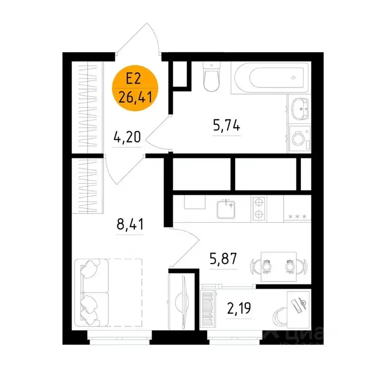 1-к кв. Рязанская область, Рязань ул. Земнухова (26.41 м) - Фото 1