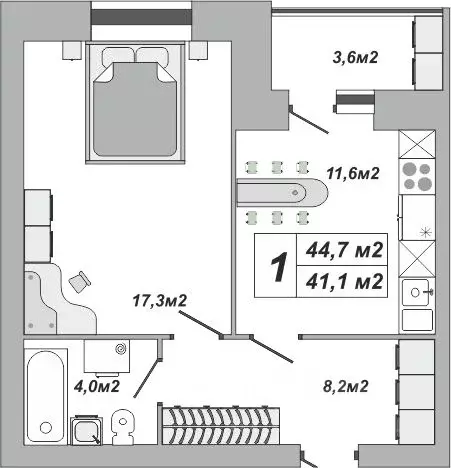 1-к кв. Тамбовская область, Тамбов ул. Чичерина, 7/3 (44.7 м) - Фото 1