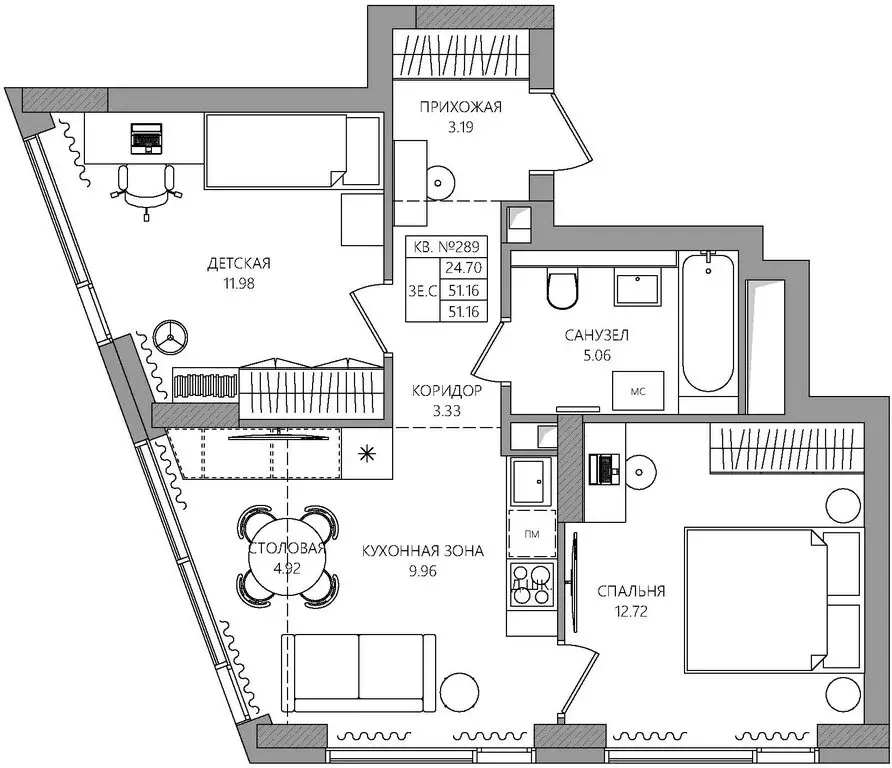 3-комнатная квартира: Пермь, микрорайон Центр, ЖК Манеры (51.16 м) - Фото 1