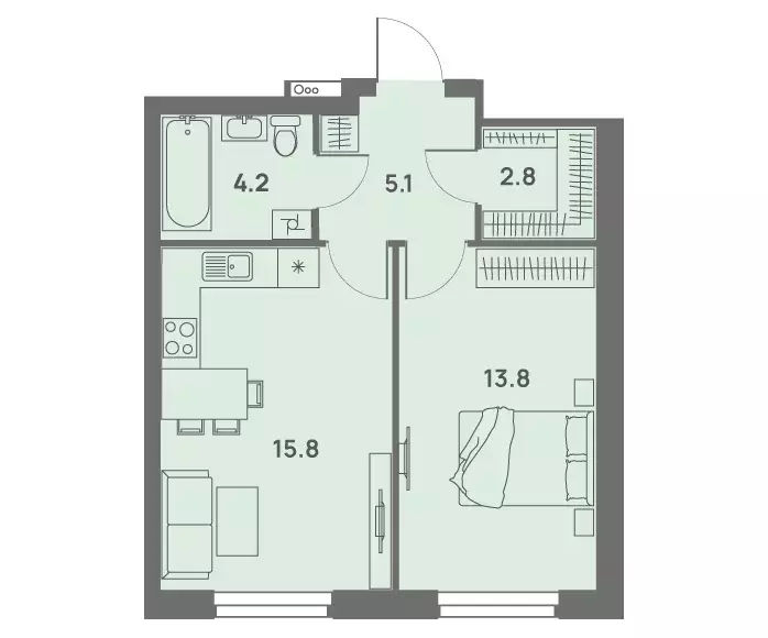 2-к квартира, 41.6 м - Фото 0