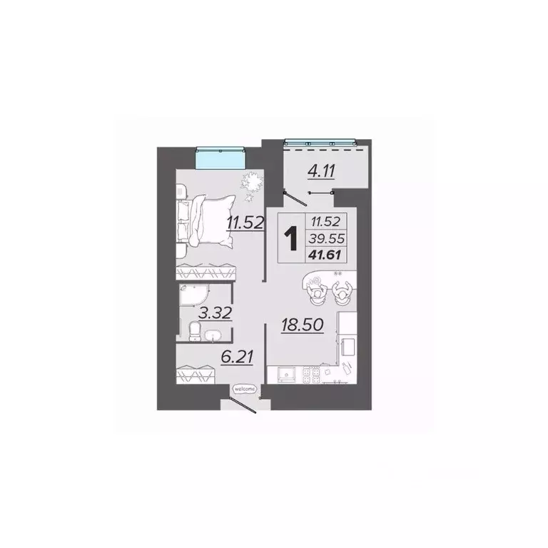 1-к кв. Брянская область, Брянск Архитектор жилой комплекс (41.61 м) - Фото 1