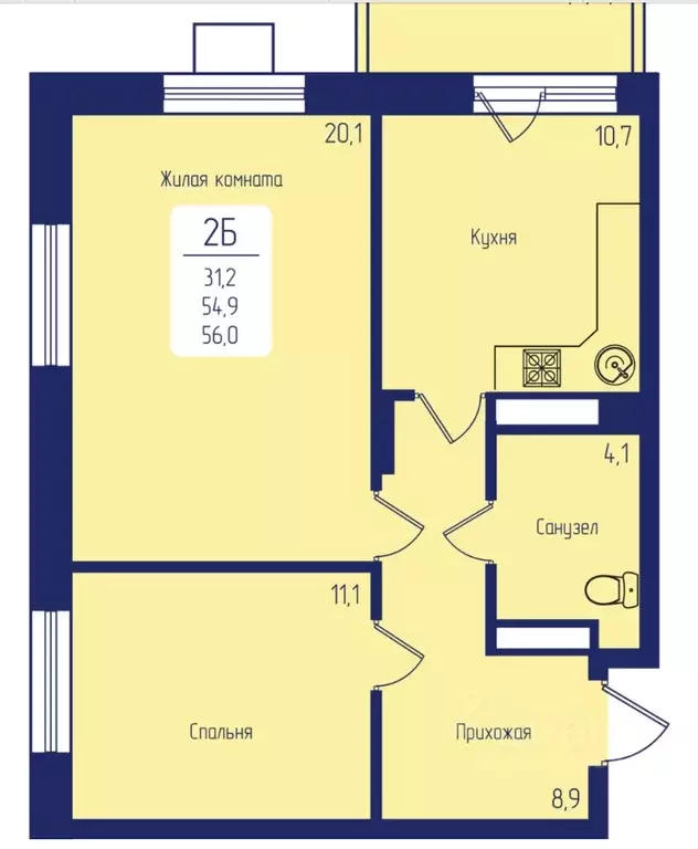 2-к кв. Красноярский край, Красноярск Свободный просп., 66Рк4 (56.0 м) - Фото 1