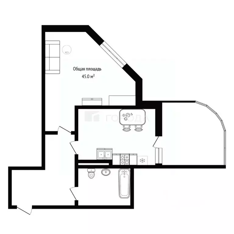 1-к кв. Краснодарский край, Сочи Приморье мкр, ул. Есауленко, 6А (45.0 ... - Фото 2