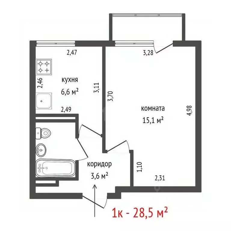 1-к кв. Свердловская область, Екатеринбург ул. Испытателей, 14 (28.5 ... - Фото 2