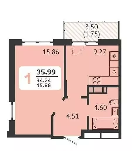 1-комнатная квартира: Краснодар, улица Красных Партизан, 1/4к17 (36 м) - Фото 0