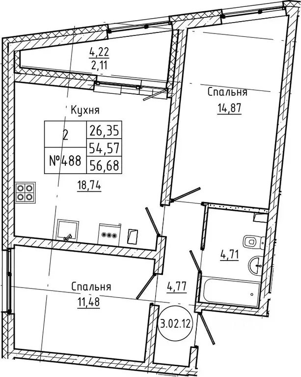 2-к кв. Ленинградская область, Мурино Всеволожский район, ул. ... - Фото 1