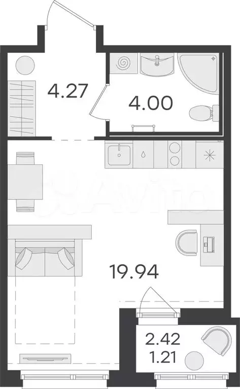 Квартира-студия, 29,4 м, 2/15 эт. - Фото 0