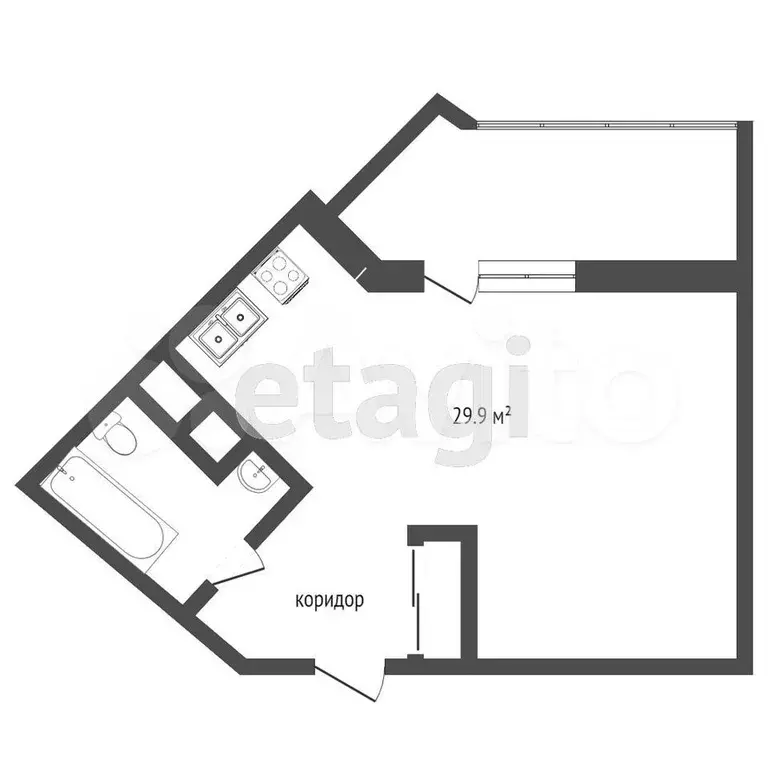 Квартира-студия, 29,7 м, 6/9 эт. - Фото 0