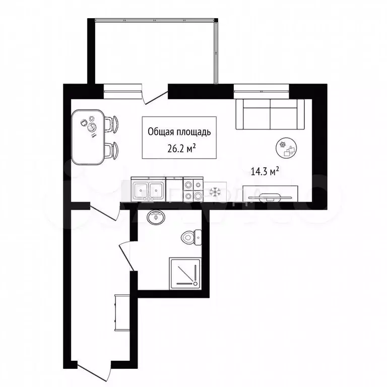 Квартира-студия, 26,2 м, 5/17 эт. - Фото 0