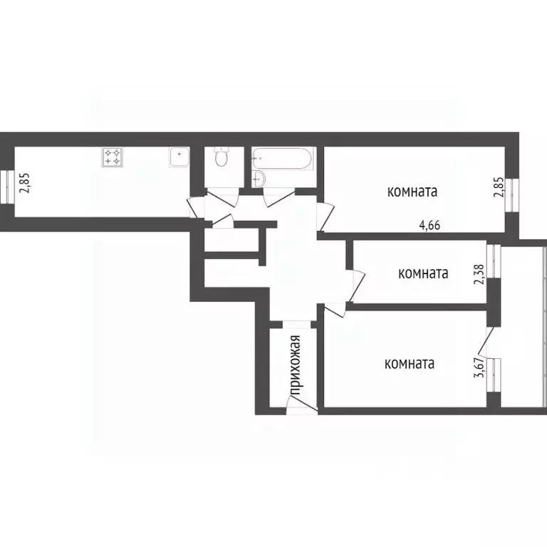 3-к кв. Бурятия, Улан-Удэ Ключевская ул., 70 (66.7 м) - Фото 2