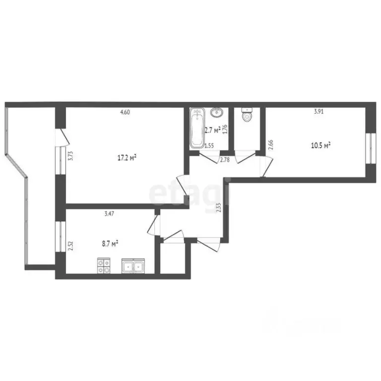 2-к кв. Тюменская область, Тюмень Депутатская ул., 78к1 (48.5 м) - Фото 1