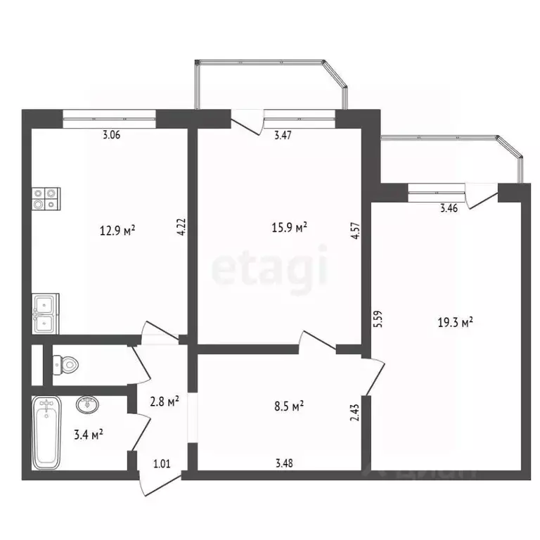 2-к кв. Тюменская область, Тюмень Широтная ул., 165к3 (64.5 м) - Фото 2