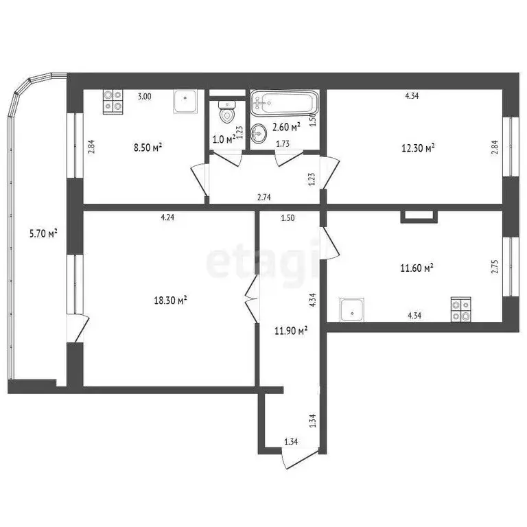 3-комнатная квартира: Фролы, Весенняя улица, 26 (69.4 м) - Фото 0