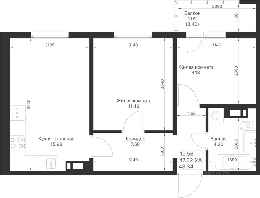 2-к кв. Татарстан, Лаишевский район, Столбищенское с/пос, с. Усады  ... - Фото 2