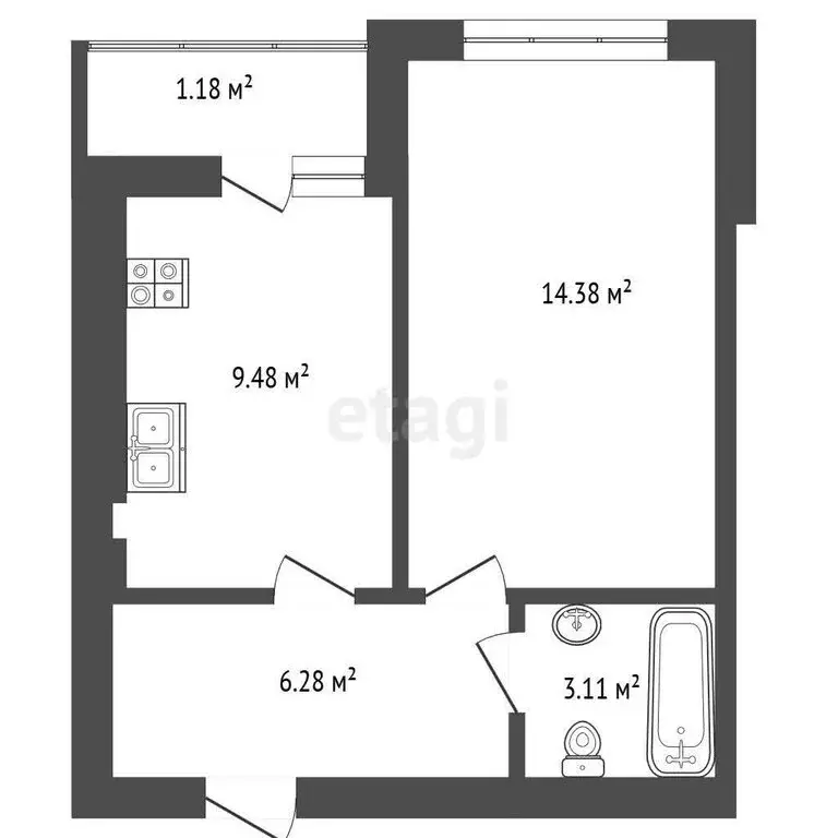 1-комнатная квартира: посёлок Малое Исаково, улица Талькова, 5 (35.6 ... - Фото 1
