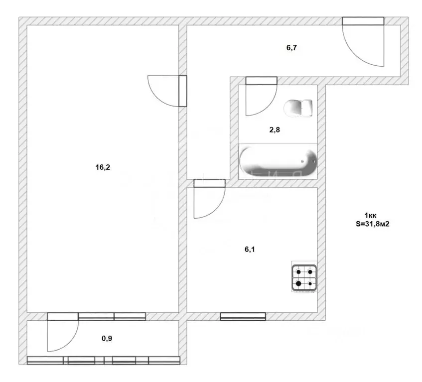 1-к кв. Калининградская область, Калининград просп. Мира, 88 (31.8 м) - Фото 2