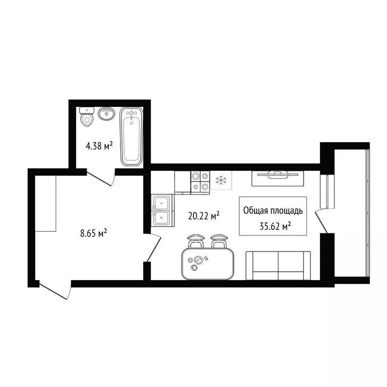 Квартира-студия: Новосибирск (35.62 м) - Фото 1
