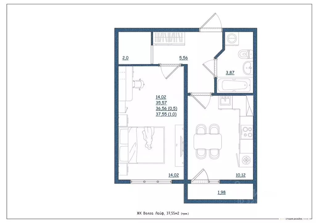 1-к кв. Тверская область, Тверь Новочеркасская ул., 49 (37.55 м) - Фото 1