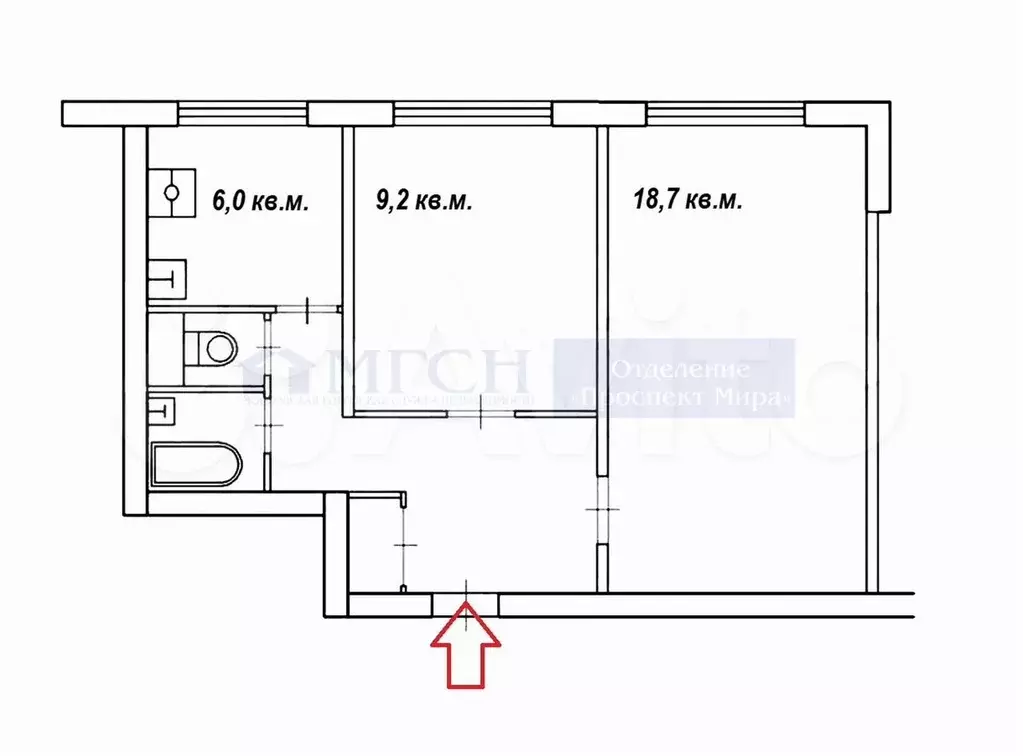 2-к. квартира, 44,2 м, 4/9 эт. - Фото 0