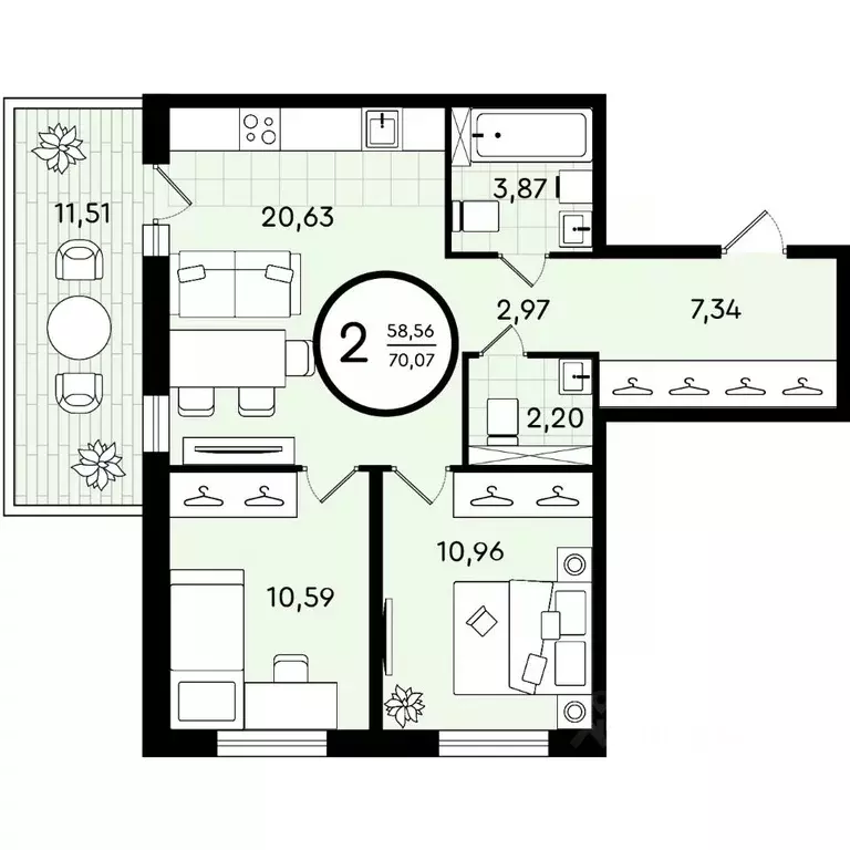 2-к кв. Тюменская область, Тюмень ул. Александра Звягина, 2 (70.07 м) - Фото 0
