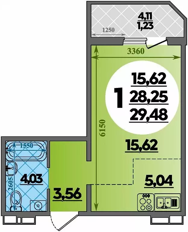 Квартира-студия: Крымск, микрорайон Надежда (29.48 м) - Фото 1