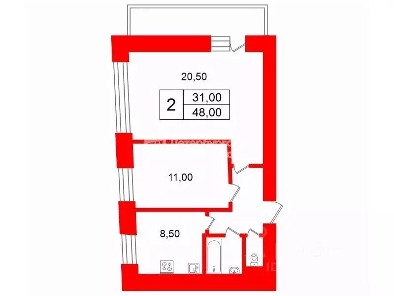 2-к кв. Санкт-Петербург ул. Орбели, 23К2 (48.0 м) - Фото 1