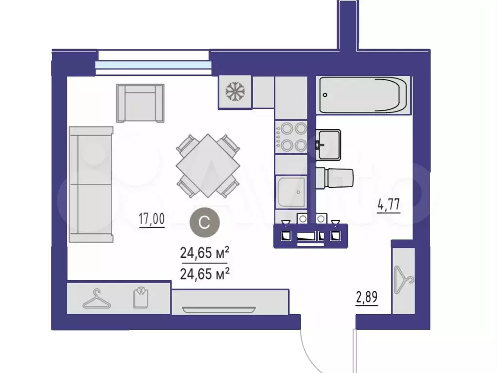 Квартира-студия, 24,7 м, 3/4 эт. - Фото 0