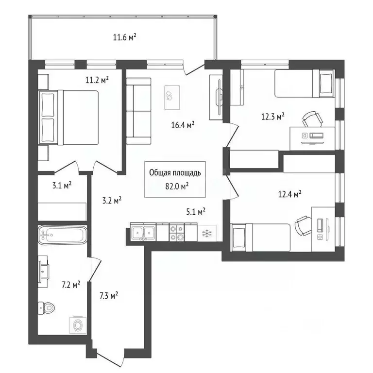 3-к кв. Новосибирская область, Новосибирск Большевистская ул., 88 ... - Фото 2