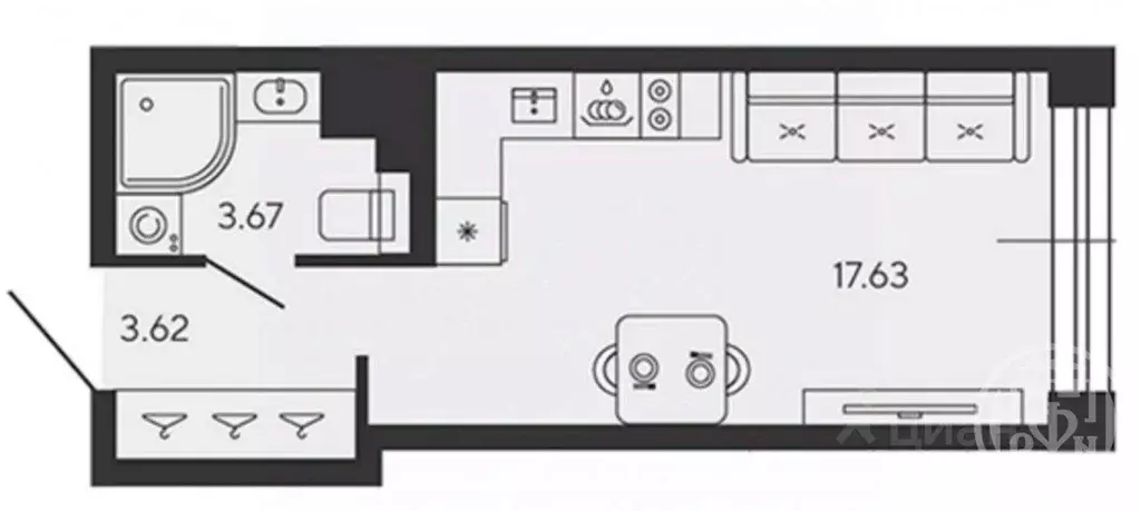 Студия Санкт-Петербург бул. Головнина, 13 (24.92 м) - Фото 1