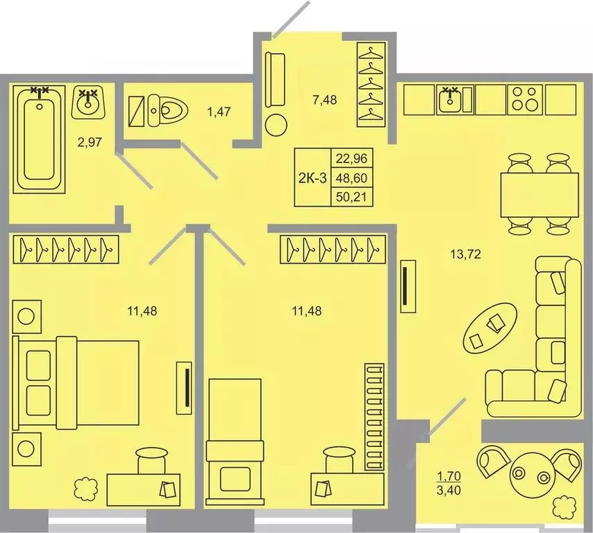 2-к кв. Ленинградская область, Всеволожский район, пос. Бугры Стороны ... - Фото 1
