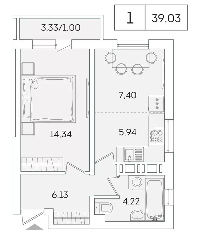 1-к квартира, 38.1 м - Фото 0