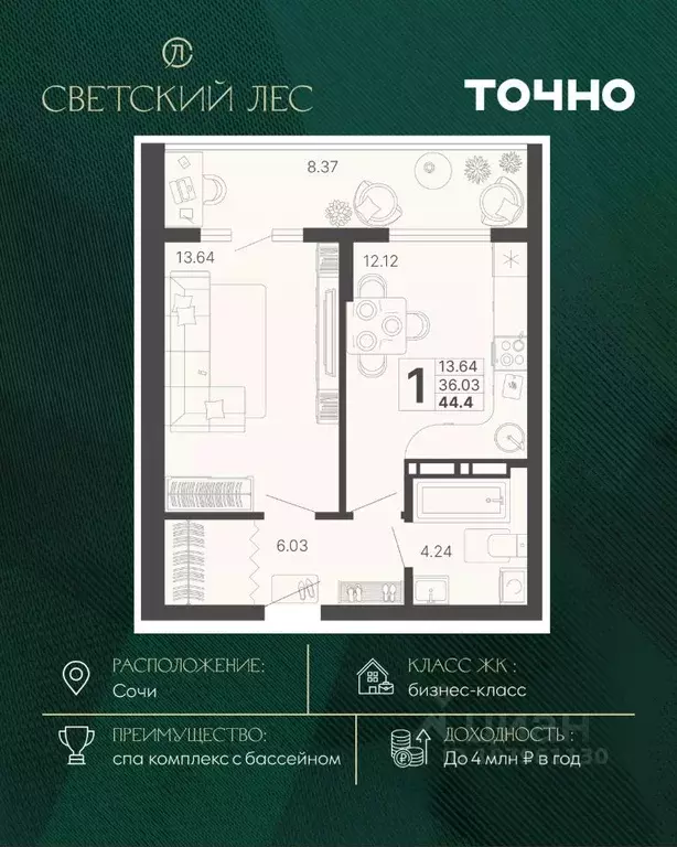 1-к кв. Краснодарский край, Сочи КСМ мкр,  (44.4 м) - Фото 1