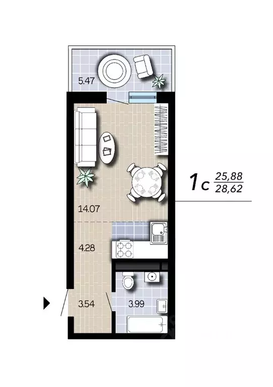 Студия Воронежская область, Воронеж Гвардейский пер., 21 (28.62 м) - Фото 2
