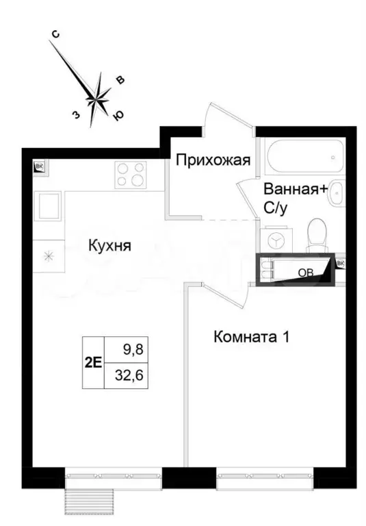 Квартира-студия, 26,2 м, 2/12 эт. - Фото 0