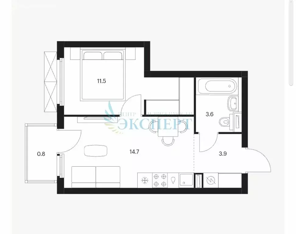 1-комнатная квартира: Утечино, Небесная улица (34.5 м) - Фото 0