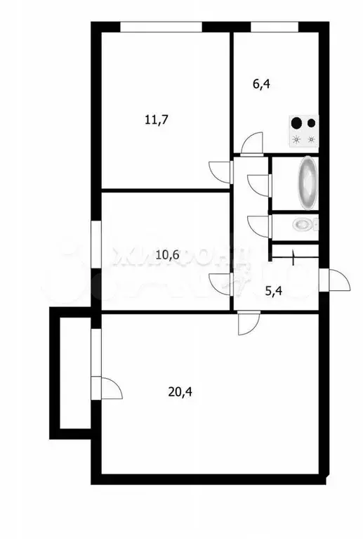 3-к. квартира, 58,1 м, 4/9 эт. - Фото 0