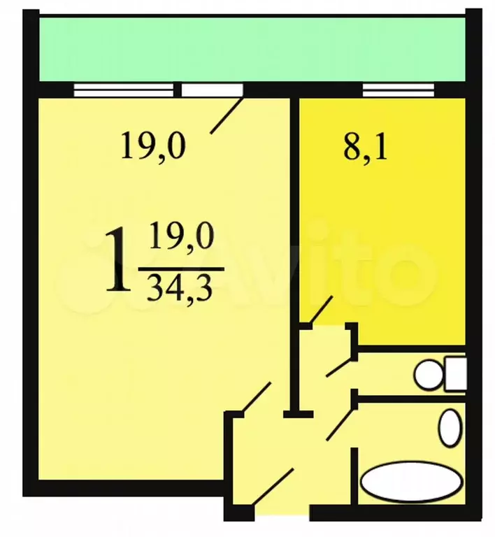 1-к. квартира, 34,5 м, 2/15 эт. - Фото 0