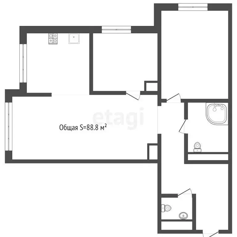 3-комнатная квартира: Кемерово, улица Притомская Набережная, 25 (88.8 ... - Фото 1